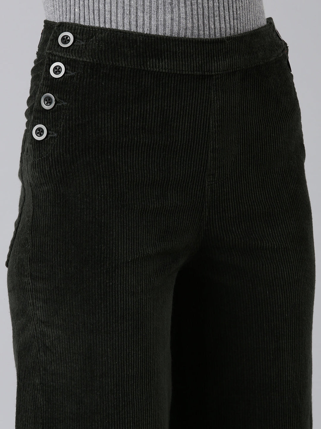 Women's Olive Straight Fit High-Rise Trousers