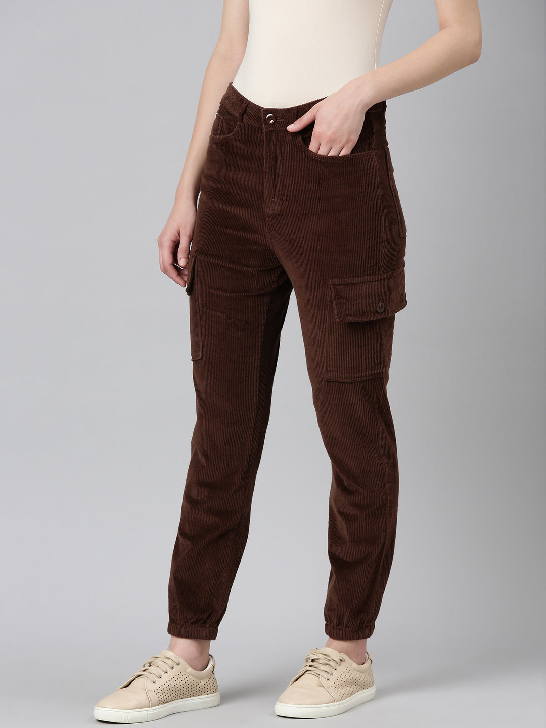 Women's Brown Slim Fit High-Rise Joggers