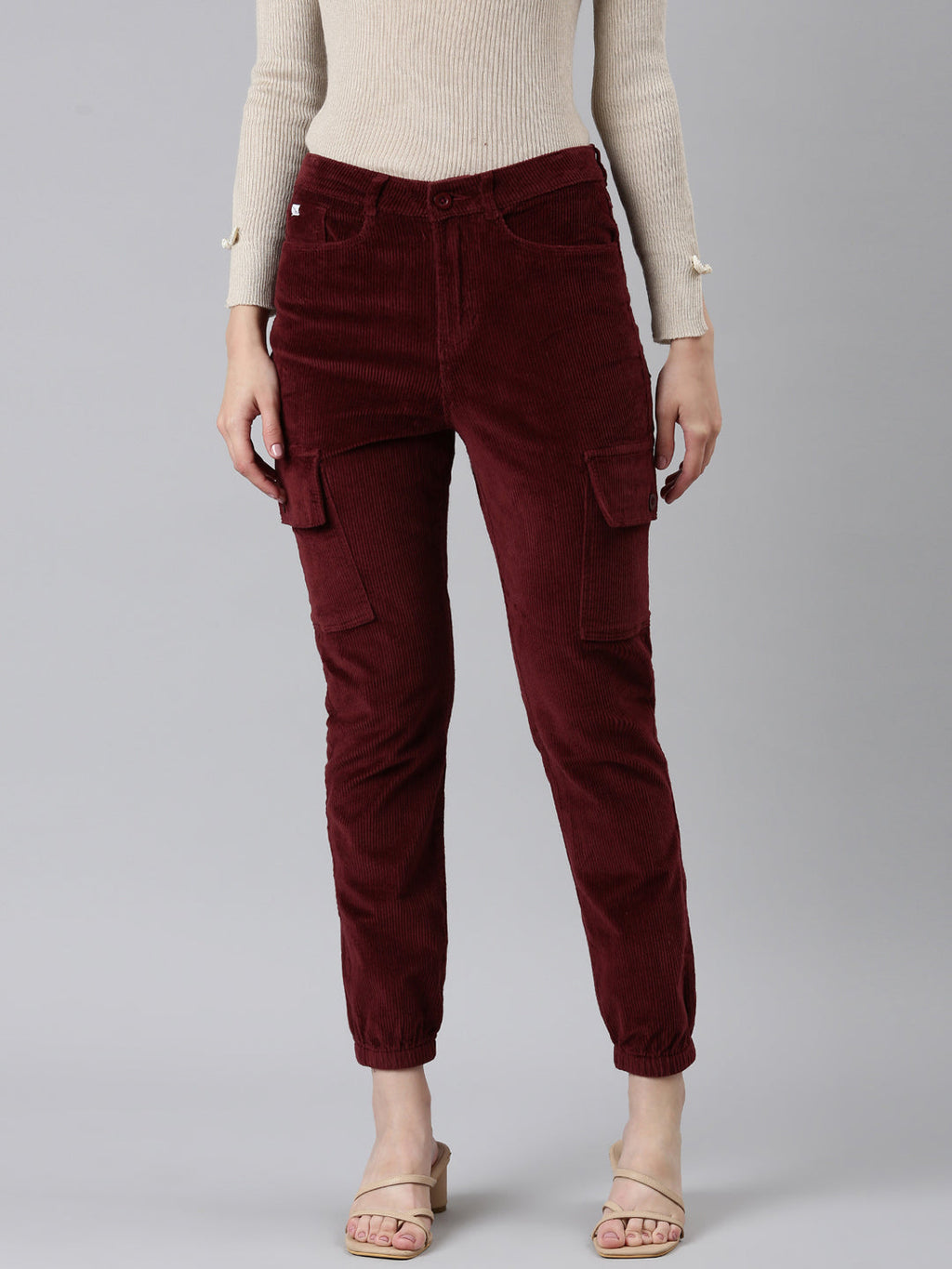 Women's Burgandy Slim Fit High-Rise Joggers