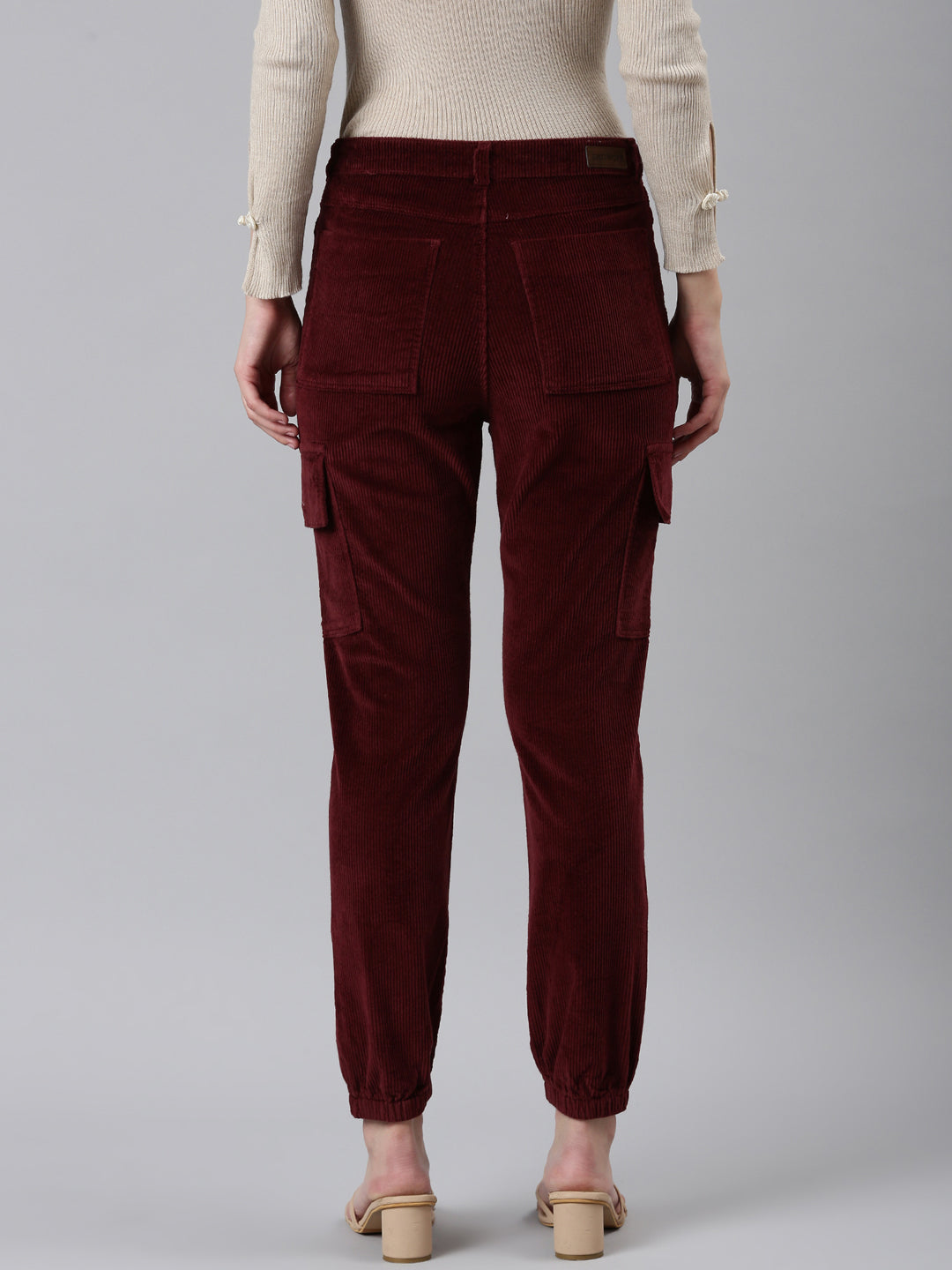 Women's Burgandy Slim Fit High-Rise Joggers