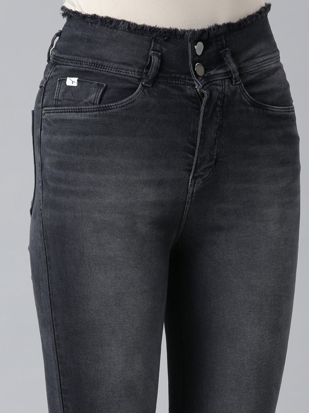 Women's Black Straight Fit Light Fade Acid Wash Denim Jeans