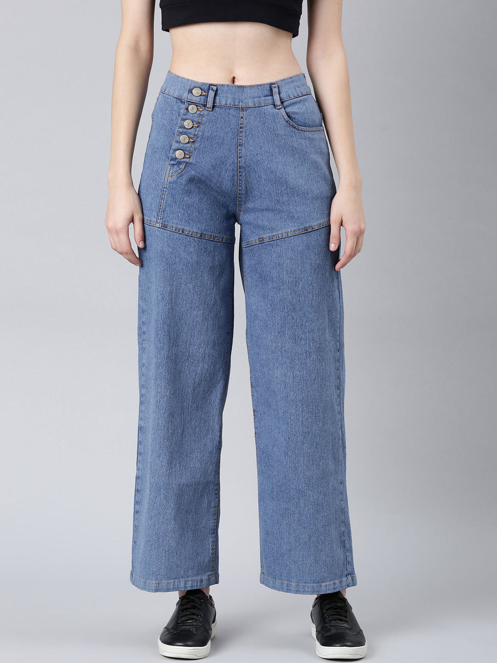Women's Blue Wide Leg Stretchable Denim Jeans