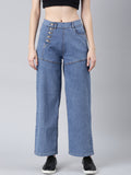 Women's Blue Wide Leg Stretchable Denim Jeans