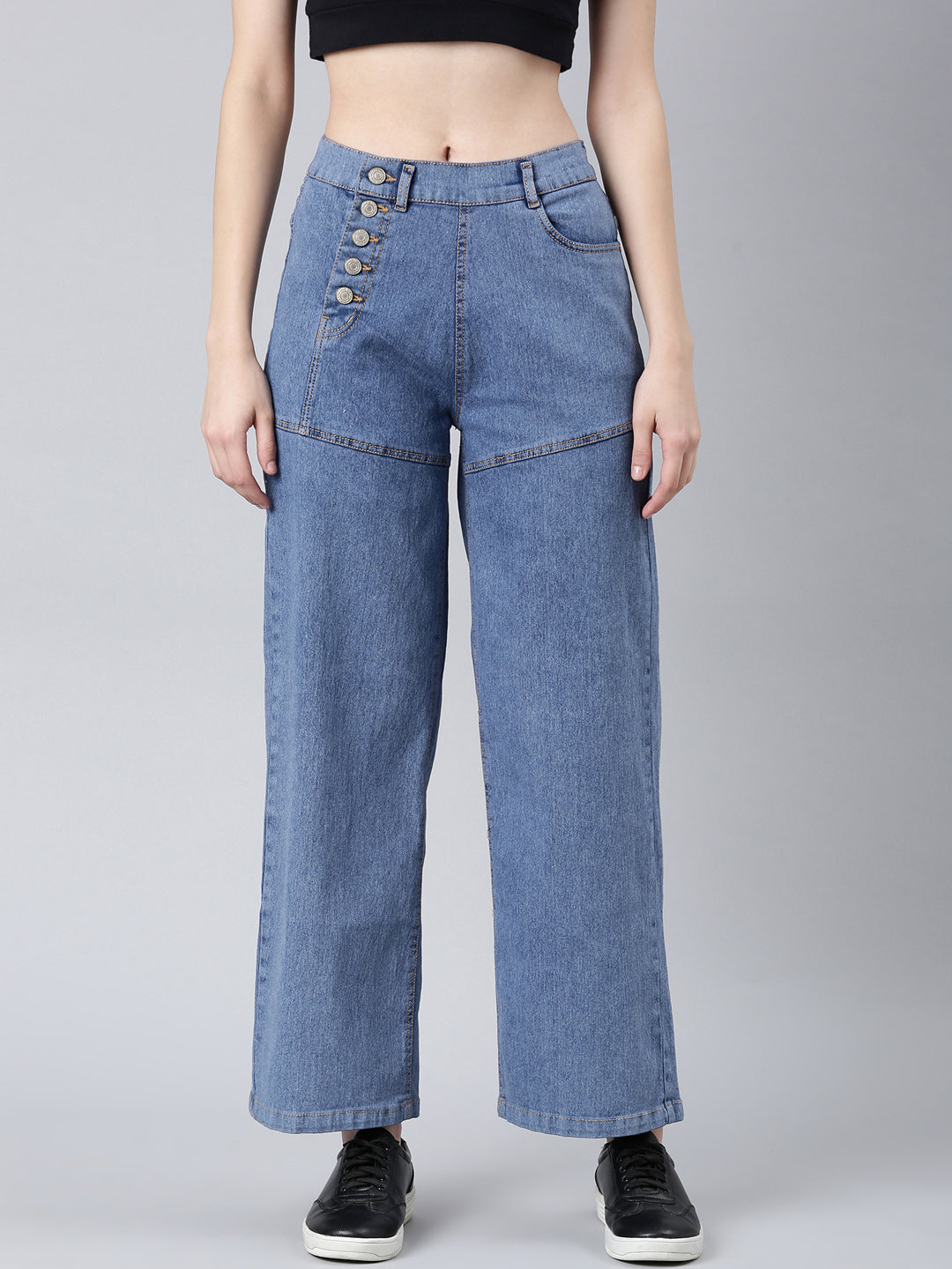 Women's Blue Wide Leg Stretchable Denim Jeans