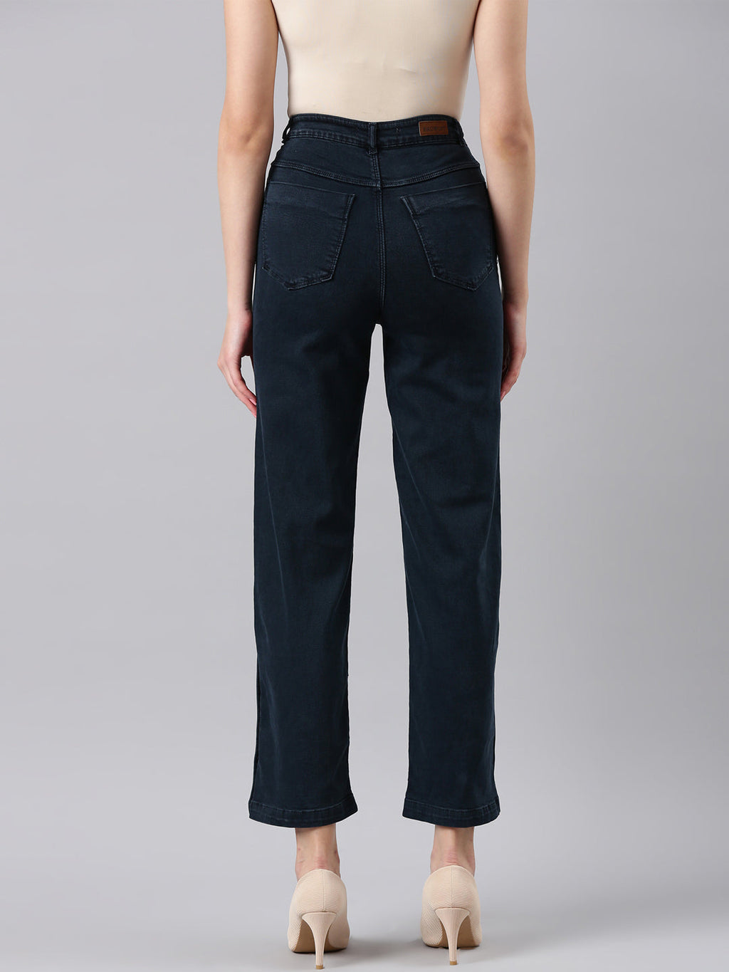 Women's Navy Blue Mid Rise Clean Look Straight Fit Denim Jeans