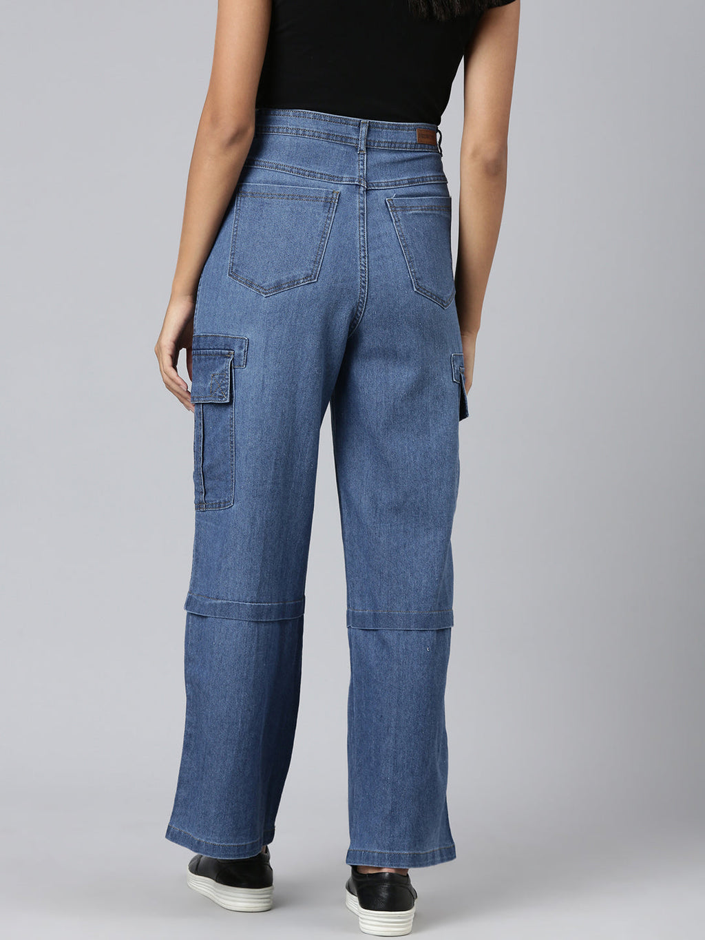 Women's Blue Wide Leg Acid Wash Denim Stretchable Jeans