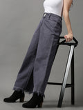 Women's Violet Wide Leg Low Distress Denim Jeans