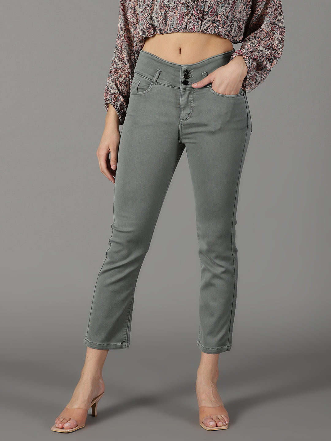 Women's Grey Clean Look High-Rise Stretchable Jeans