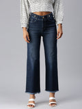 Women's Blue Wide Leg High-Rise Light Fade Cropped Stretchable Denim Jeans