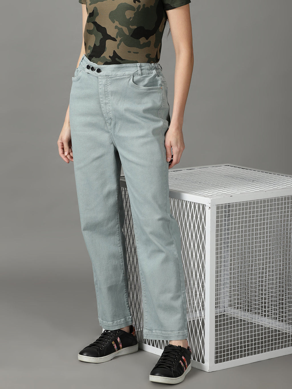 Women's Sea Green Straight Fit High-Rise Stretchable Cotton Jeans