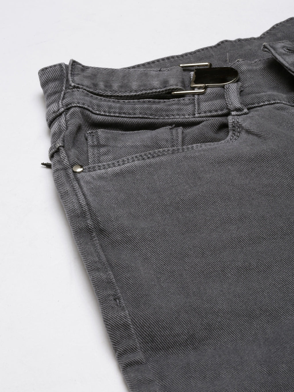 Women's Grey Jean Straight Fit Acid Wash Mid-Rise Stretchable Jeans