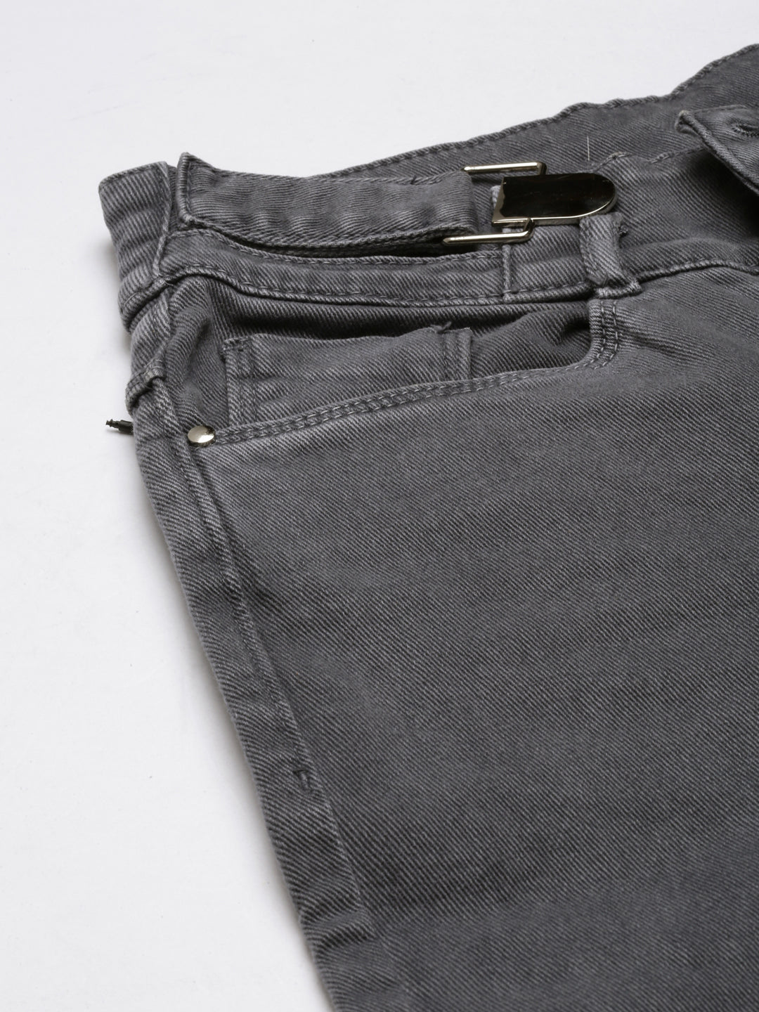Women's Grey Jean Straight Fit Acid Wash Mid-Rise Stretchable Jeans