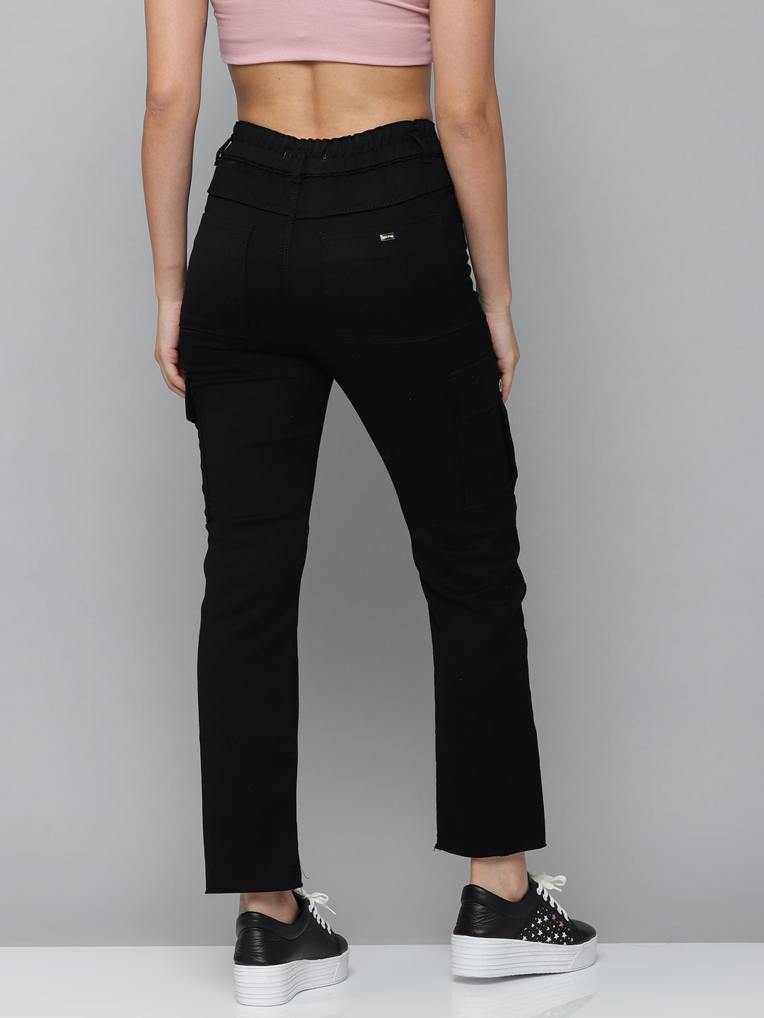 Women's Black Jean Straight Fit High-Rise Slash Knee Stretchable Jeans