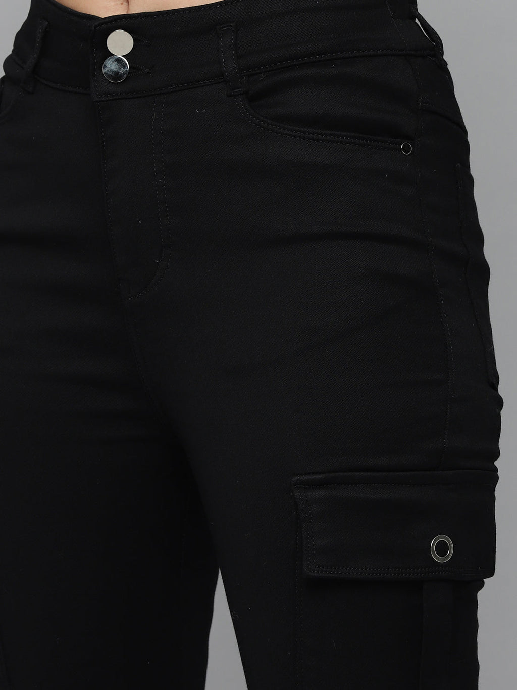 Women's Black Jean Straight Fit High-Rise Slash Knee Stretchable Jeans