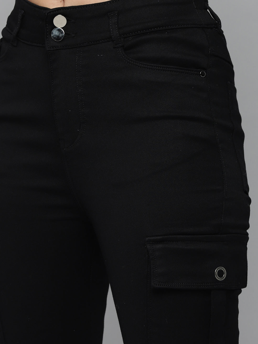 Women's Black Jean Straight Fit High-Rise Slash Knee Stretchable Jeans