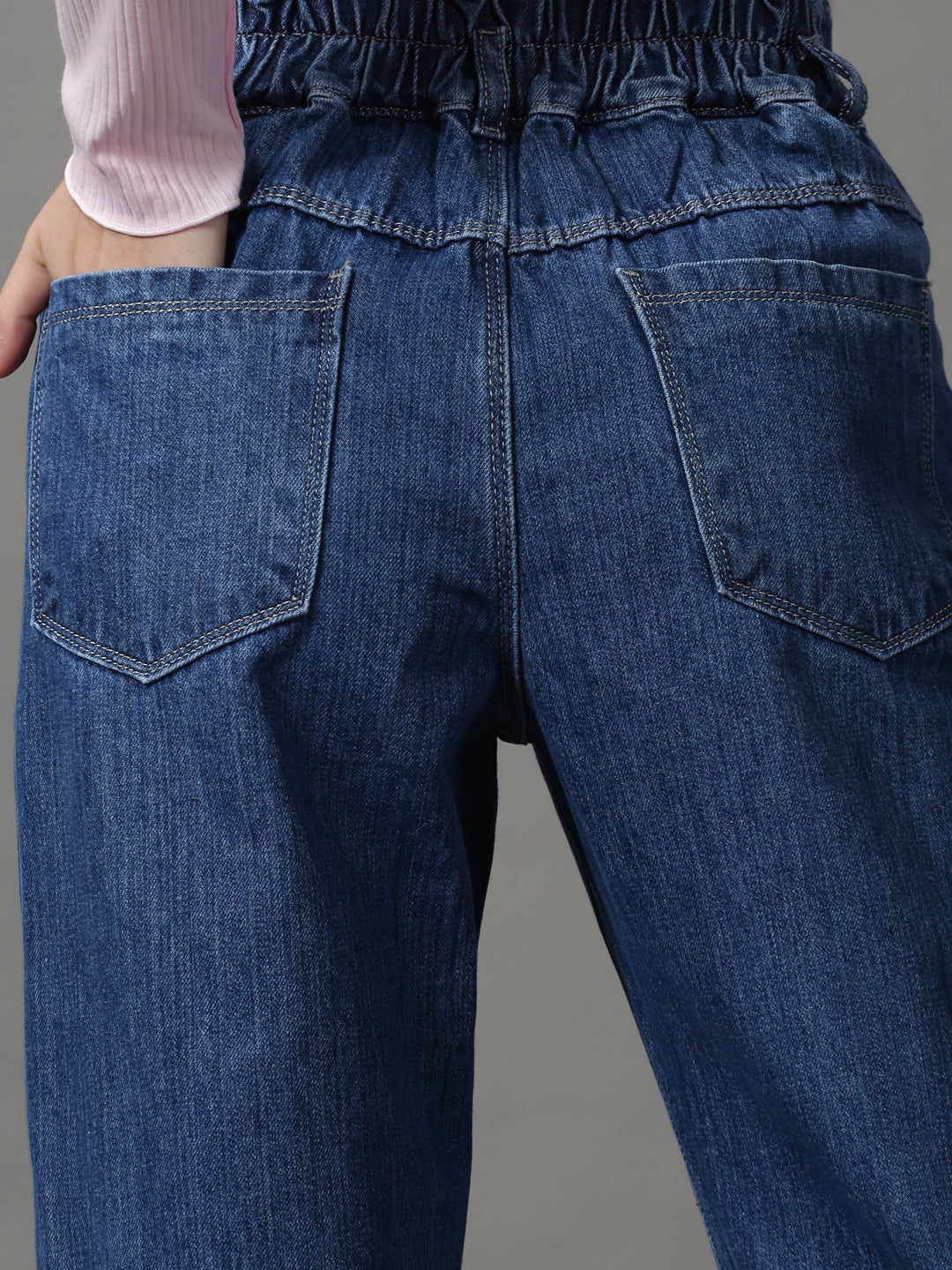 Women's Blue Mom Fit High-Rise Mildly Distressed Denim Jeans