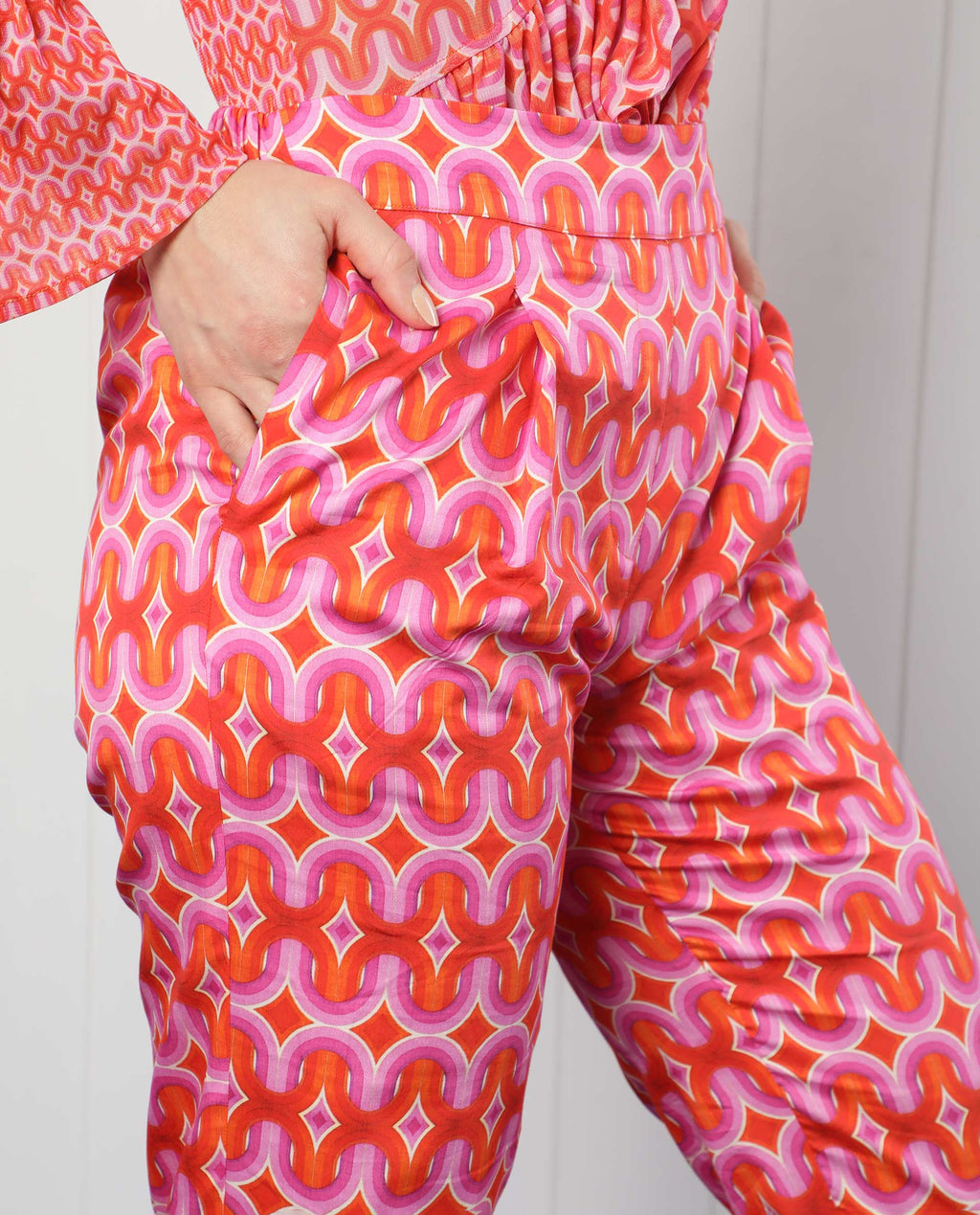 Rareism Women's Cremon Multi Cotton Blend Geometric Print Ankle Length Regular Fit Trouser