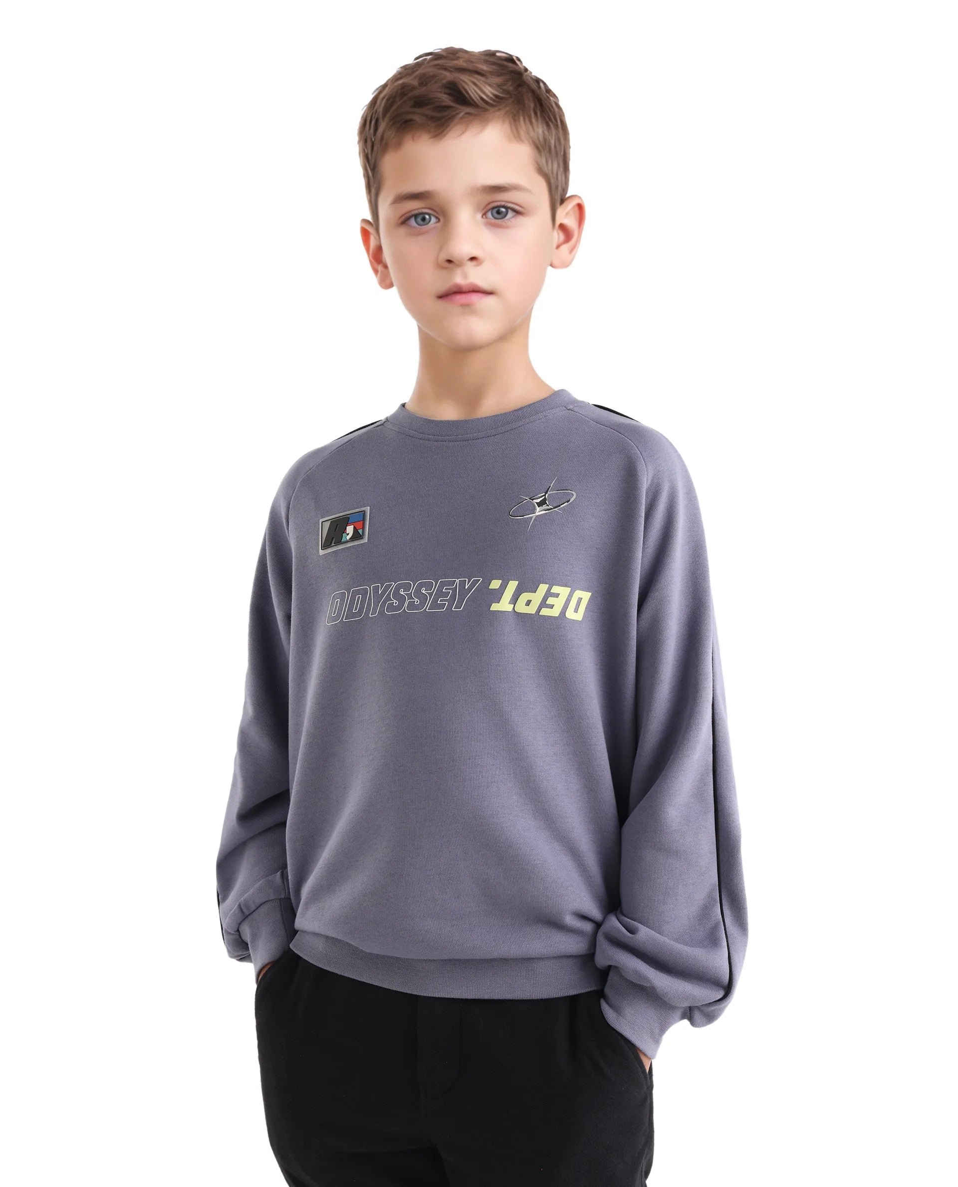 Rare Ones Kids Jag Dusky Purple Cotton Blend Hd Print Oversized Sweatshirt