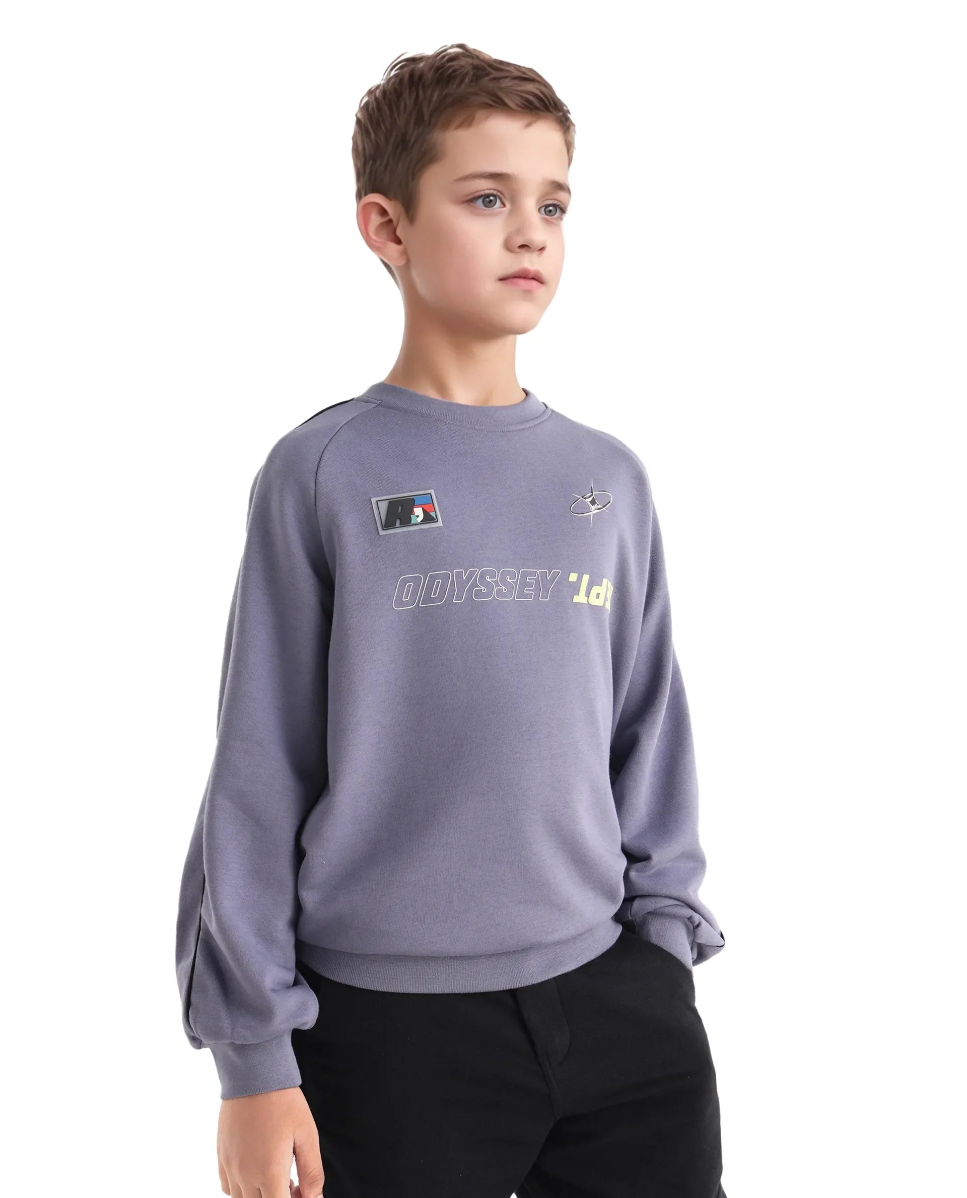 Rare Ones Kids Jag Dusky Purple Cotton Blend Hd Print Oversized Sweatshirt