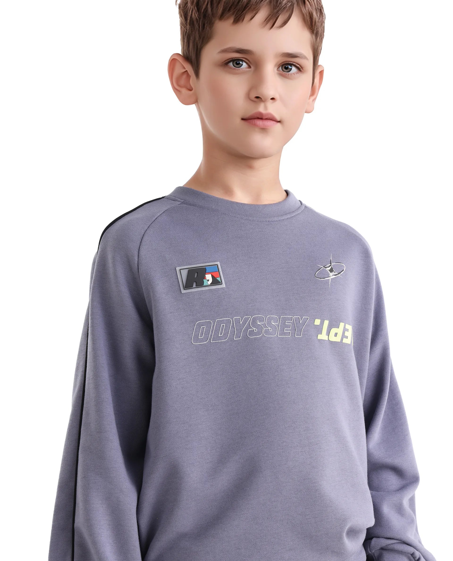 Rare Ones Kids Jag Dusky Purple Cotton Blend Hd Print Oversized Sweatshirt