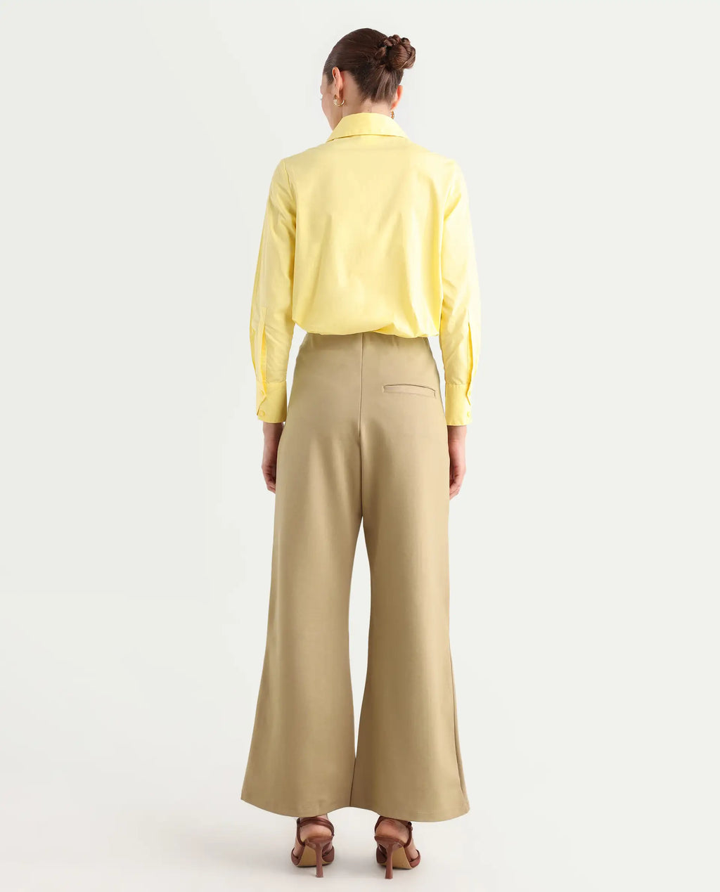Rareism Women's Jancura Beige Rayon Plain Ankle Length Bootcut Trouser