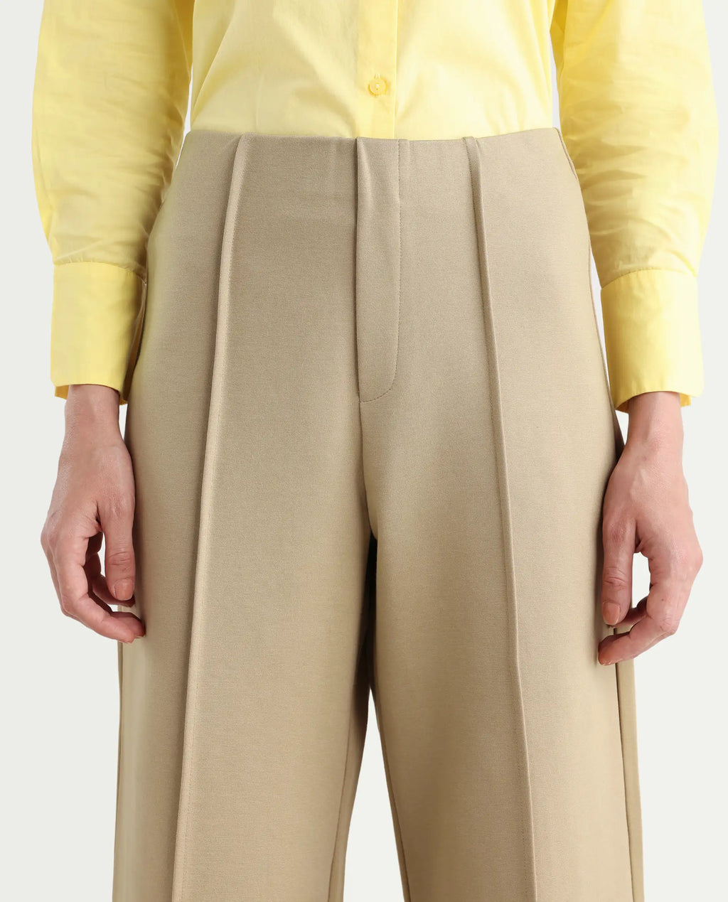 Rareism Women's Jancura Beige Rayon Plain Ankle Length Bootcut Trouser