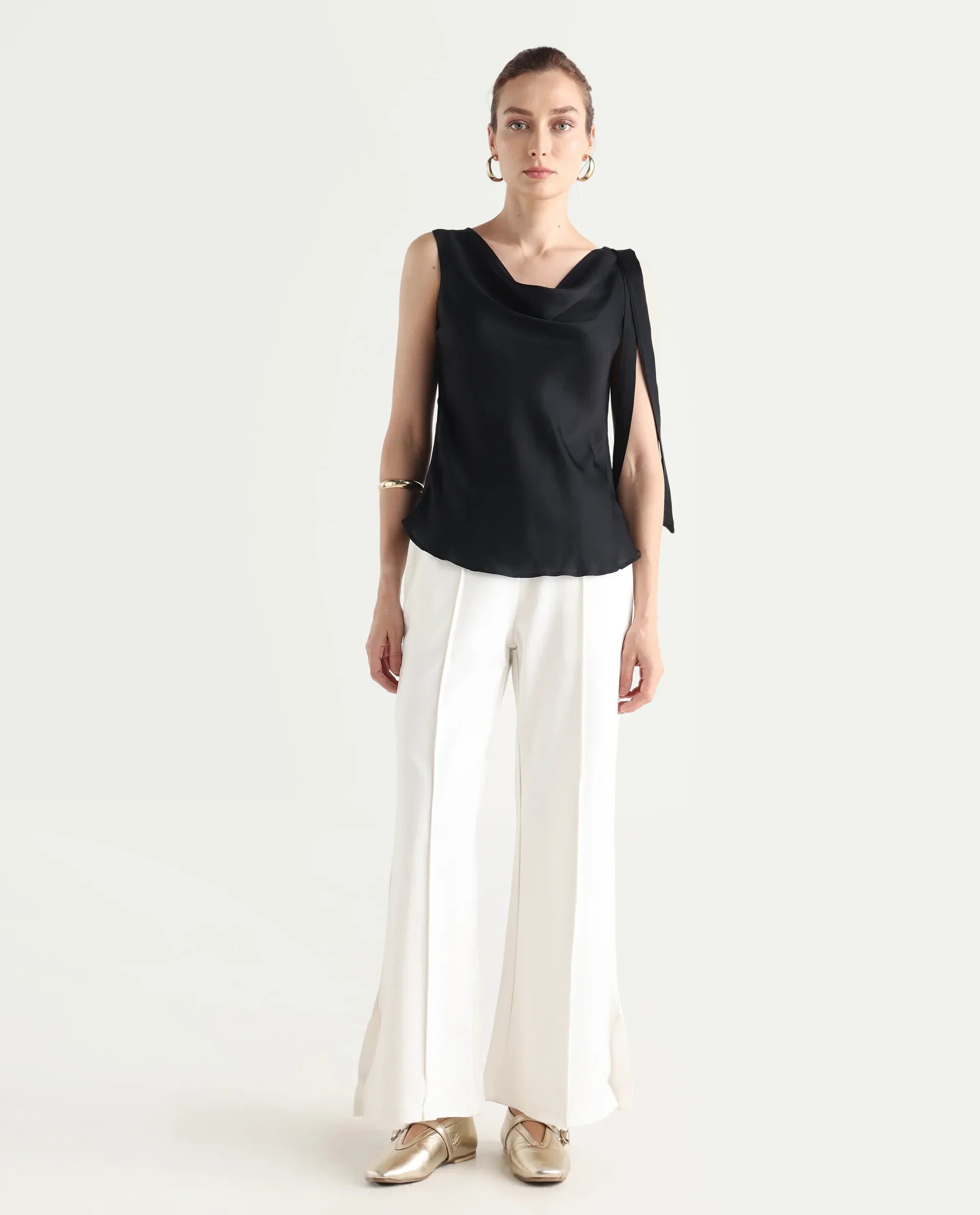 Rareism Women's Jancuri Off White Rayon Plain Ankle Length Straight Fit Trouser