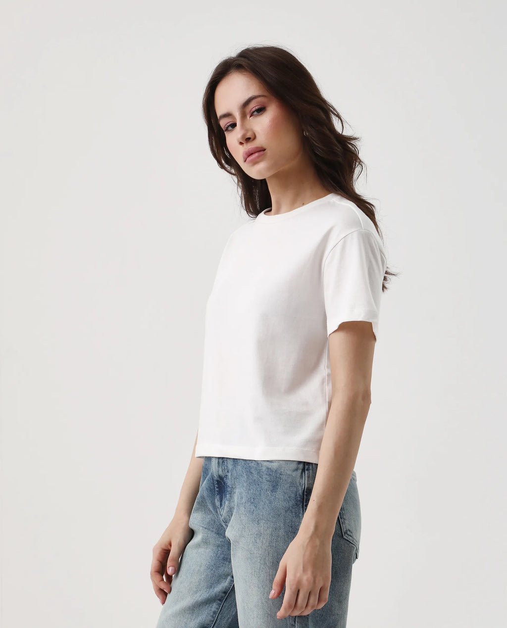 Rareism Women's Janol Off White Cotton Round Neck Floral Print Crop Regular Fit T-Shirt