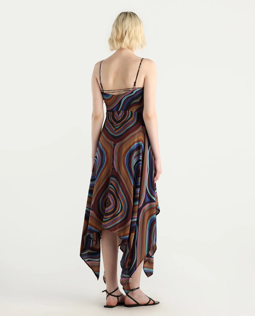 Rareism Women's Janudya Dark Multi Viscose Cowl Neck Abstract Print Sleeveless Maxi Fit And Flare Dress