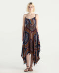 Rareism Women's Janudya Dark Multi Viscose Cowl Neck Abstract Print Sleeveless Maxi Fit And Flare Dress
