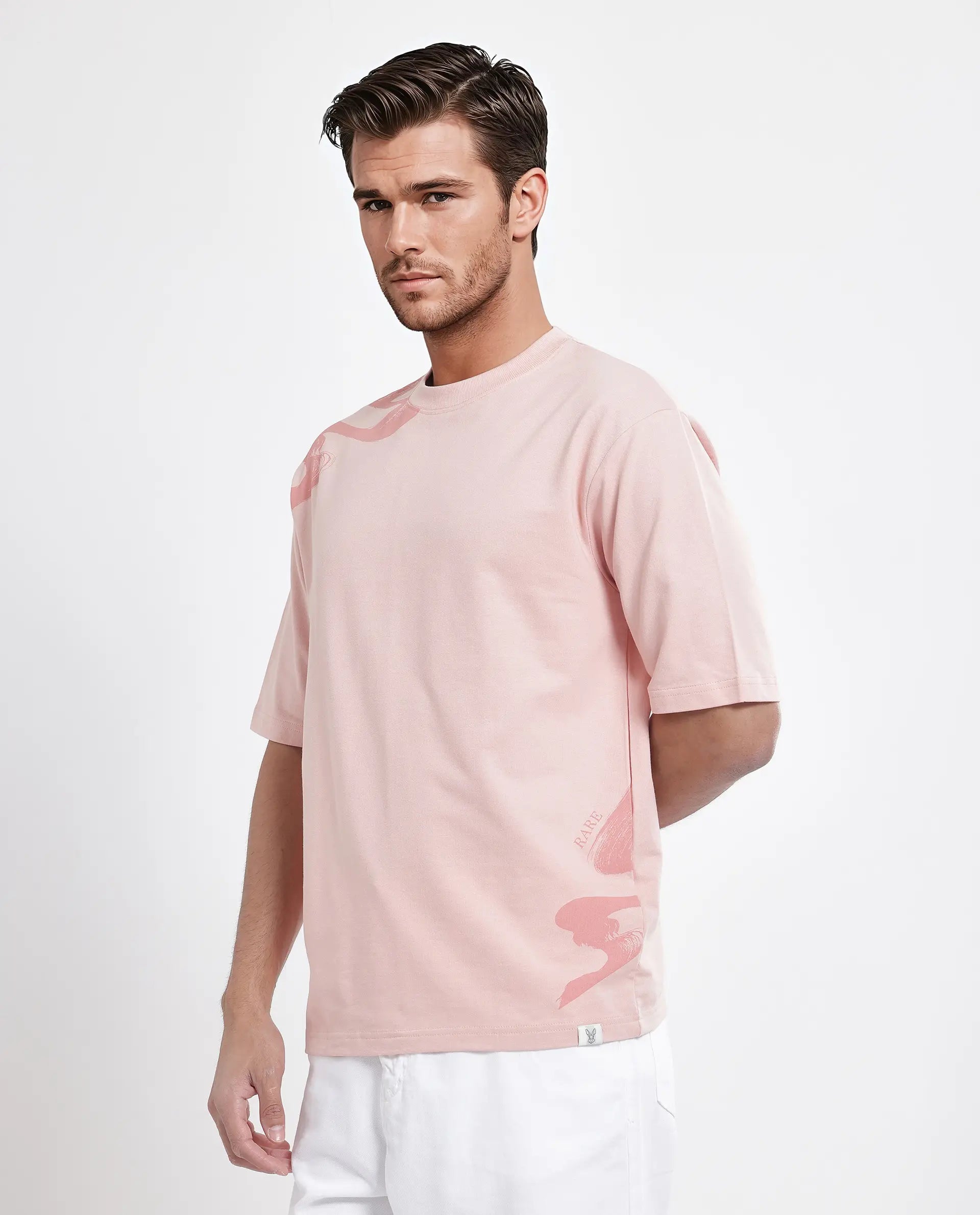 Rare Rabbit Men's Jarn Light Orange Cotton Graphic Print Qlo Fit Half Sleeve Crew Neck T-Shirt