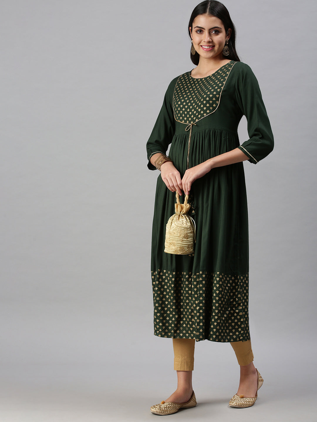 Women's Green Yoke Design Anarkali Kurta