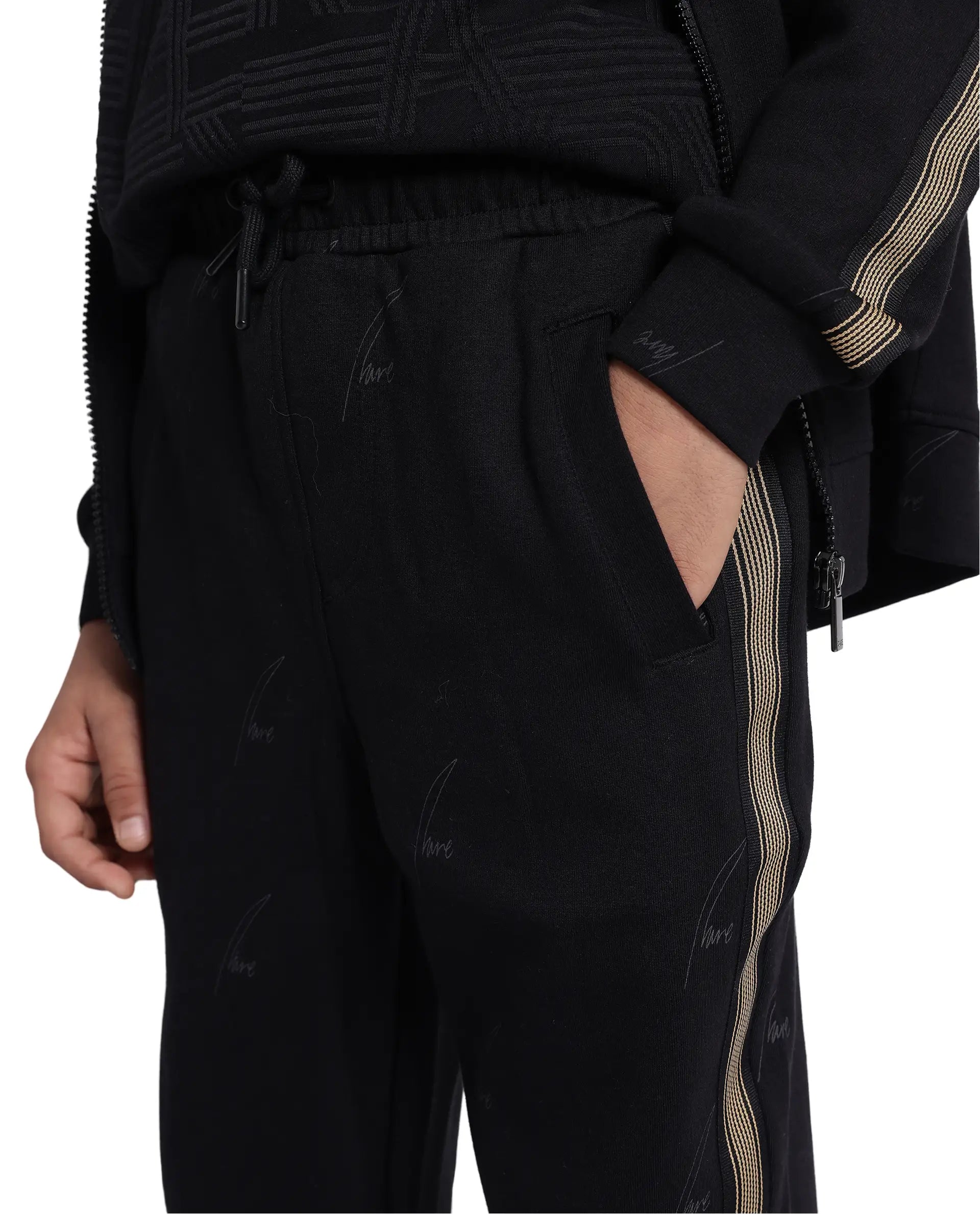 Rare Ones Kids Jeck Black Cotton Poly Jelly Print Trackpant