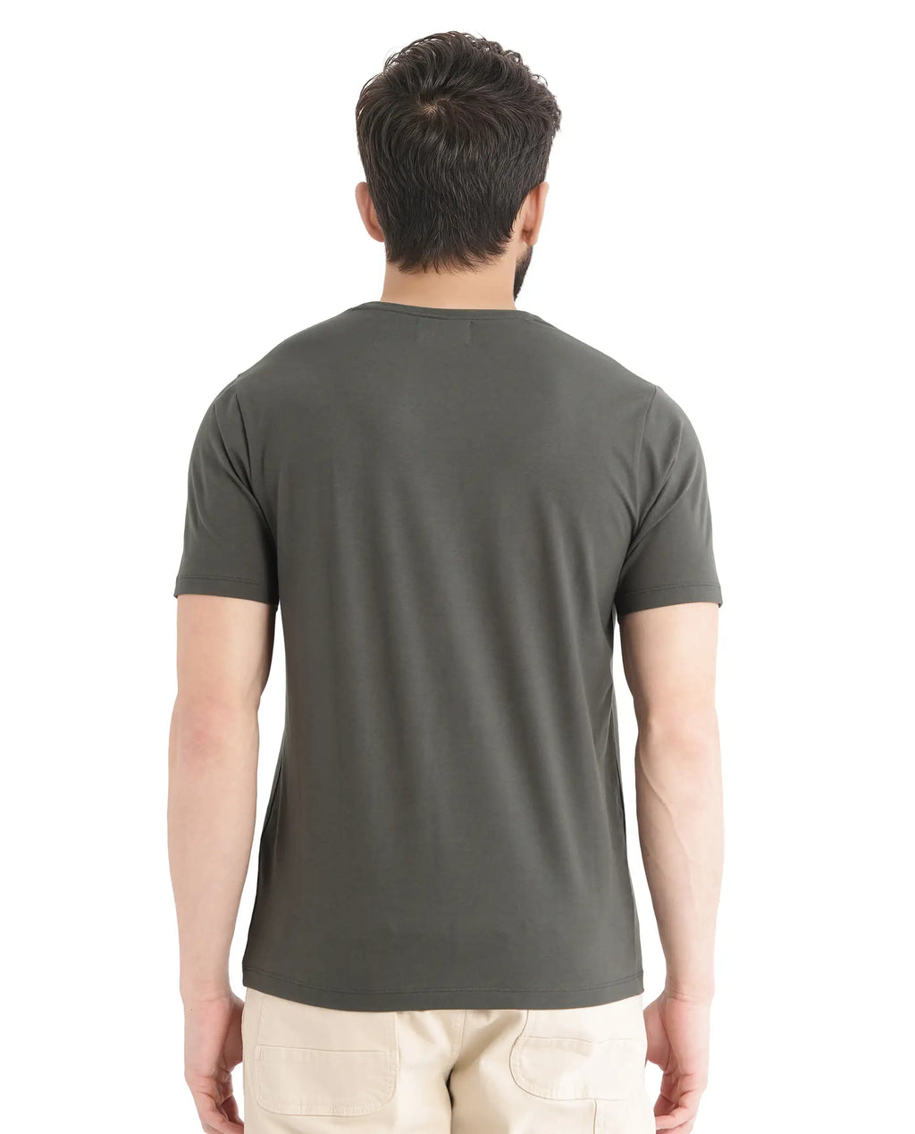 Rare Rabbit Men's Jeko Dark Green Cotton Embroidered Regular Fit Half Sleeve Crew Neck T-Shirt