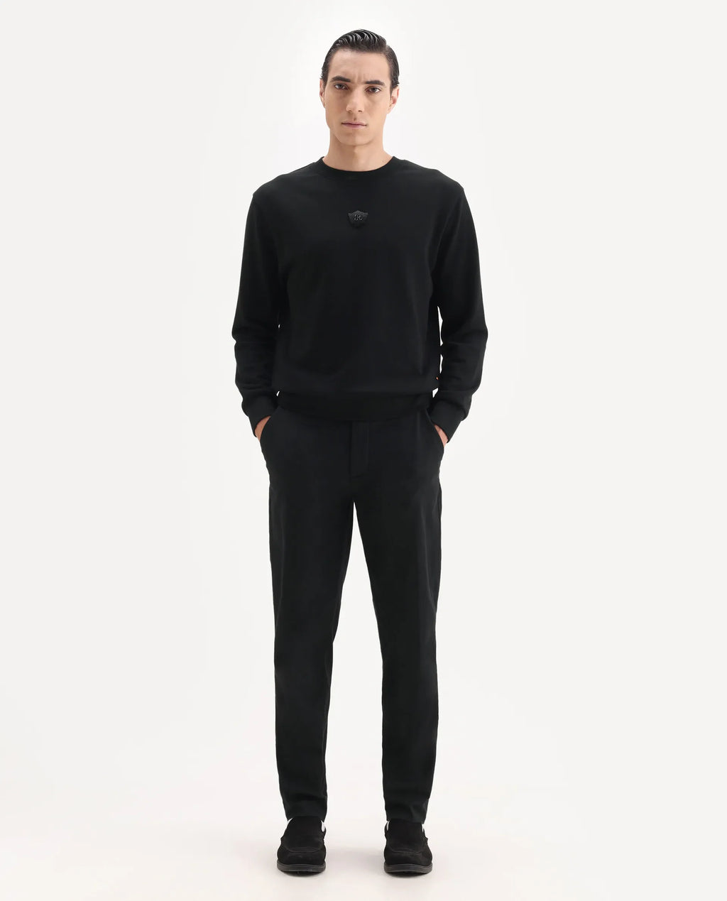 Rare Rabbit Men's Jes Black Cotton Blend Jacquard Relaxed Fit Trouser