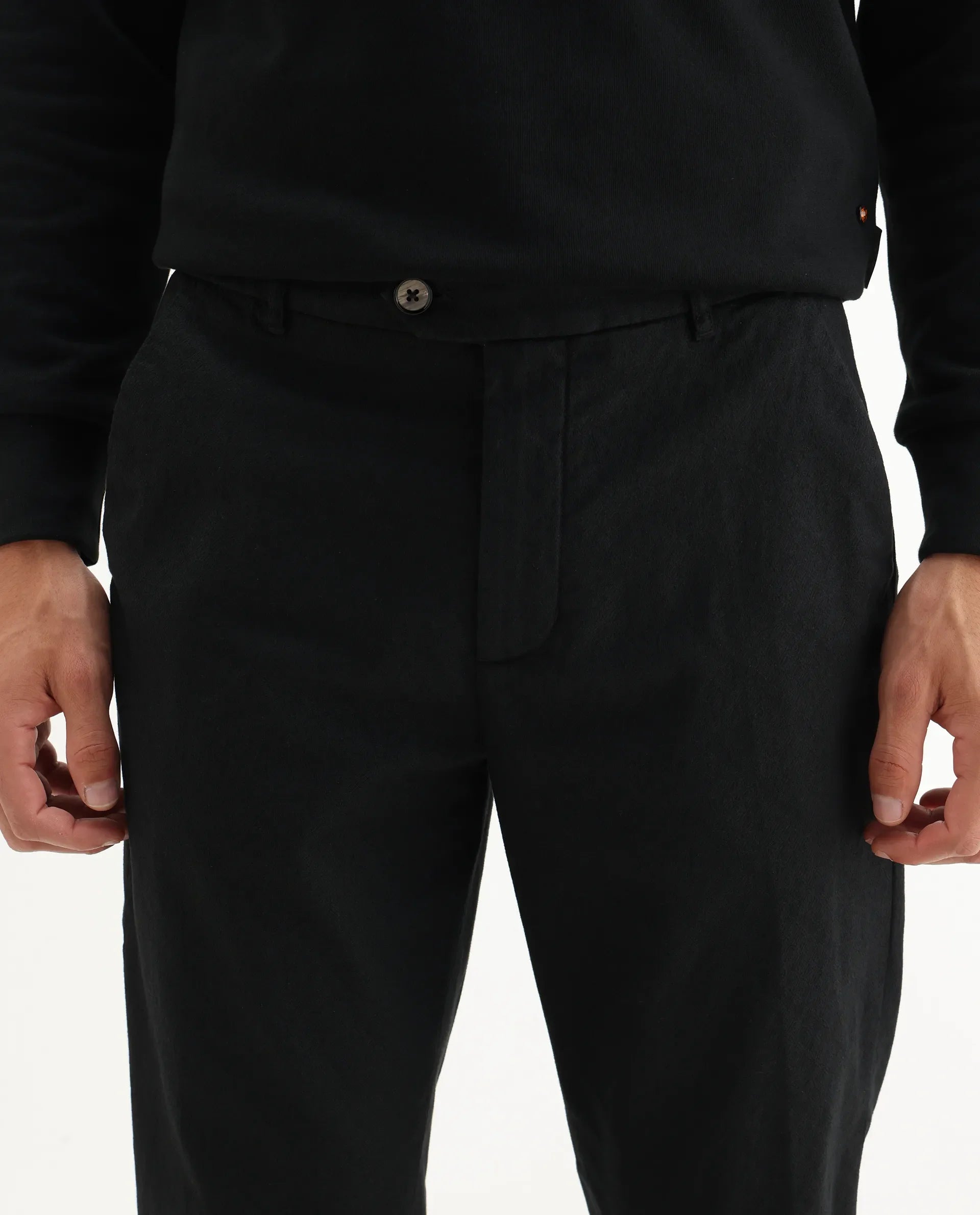 Rare Rabbit Men's Jes Black Cotton Blend Jacquard Relaxed Fit Trouser