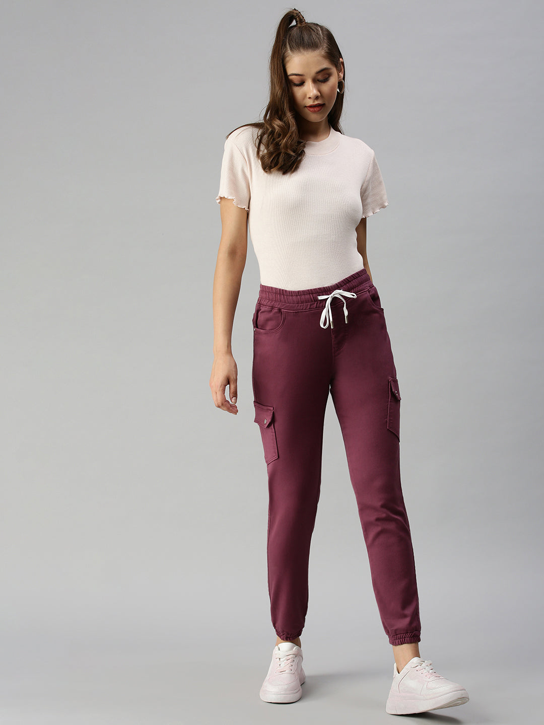 Women's Lavender Jogger High-Rise Low Distress Cuffed Hem Stretchable Denim Jeans