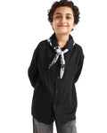 Rare Ones Kids Jomok-T Black Linen Blend Button Closure Flat Collar Plain Full Sleeves Regular Fit Jacket