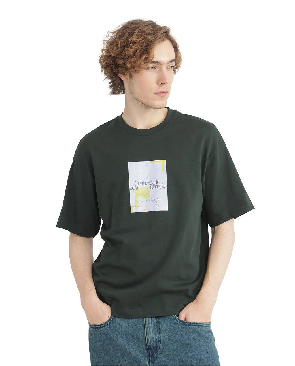 Rare Rabbit Men's Justin Dark Olive Cotton Graphic Print Boxy Fit Half Sleeve Crew Neck T-Shirt