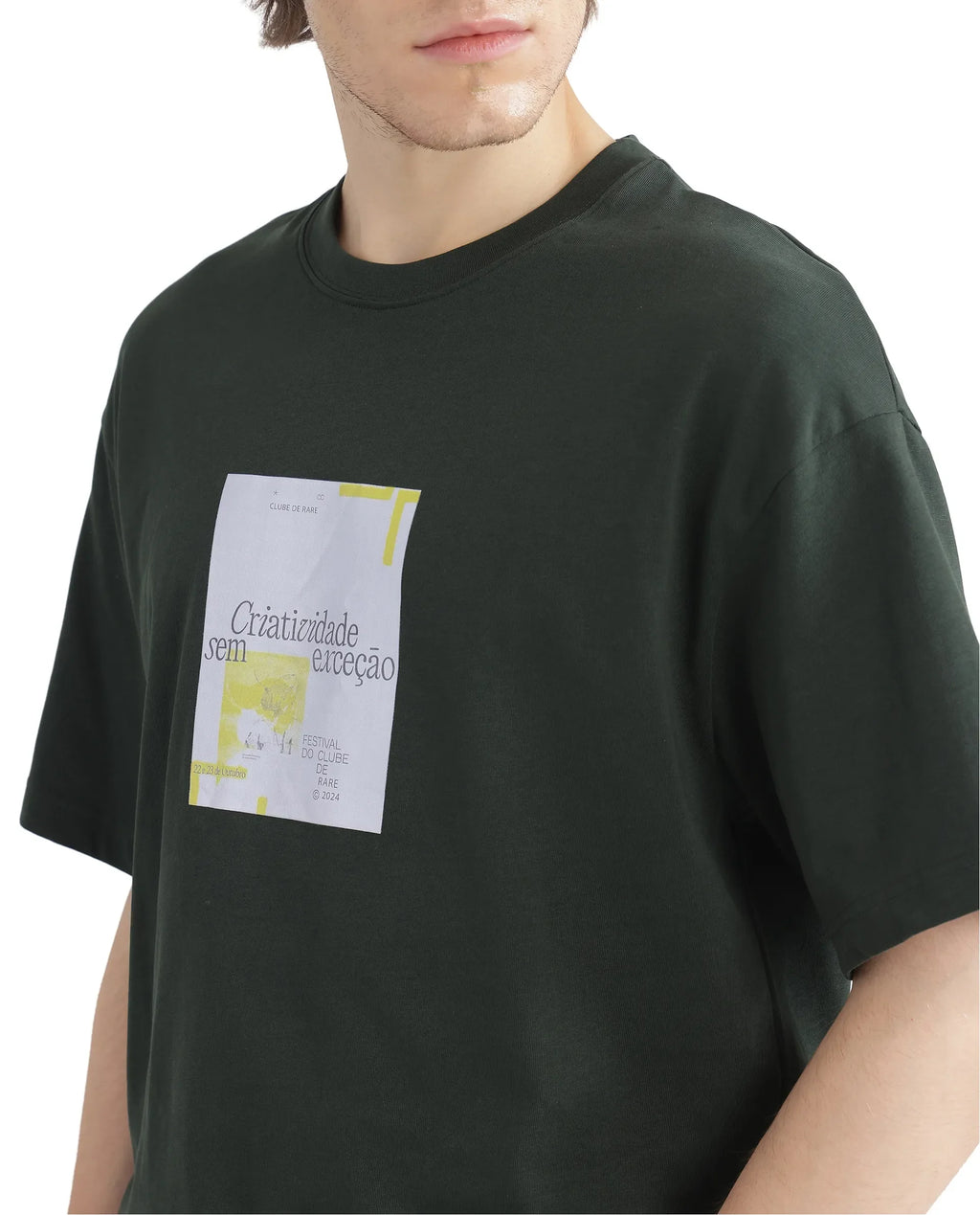 Rare Rabbit Men's Justin Dark Olive Cotton Graphic Print Boxy Fit Half Sleeve Crew Neck T-Shirt