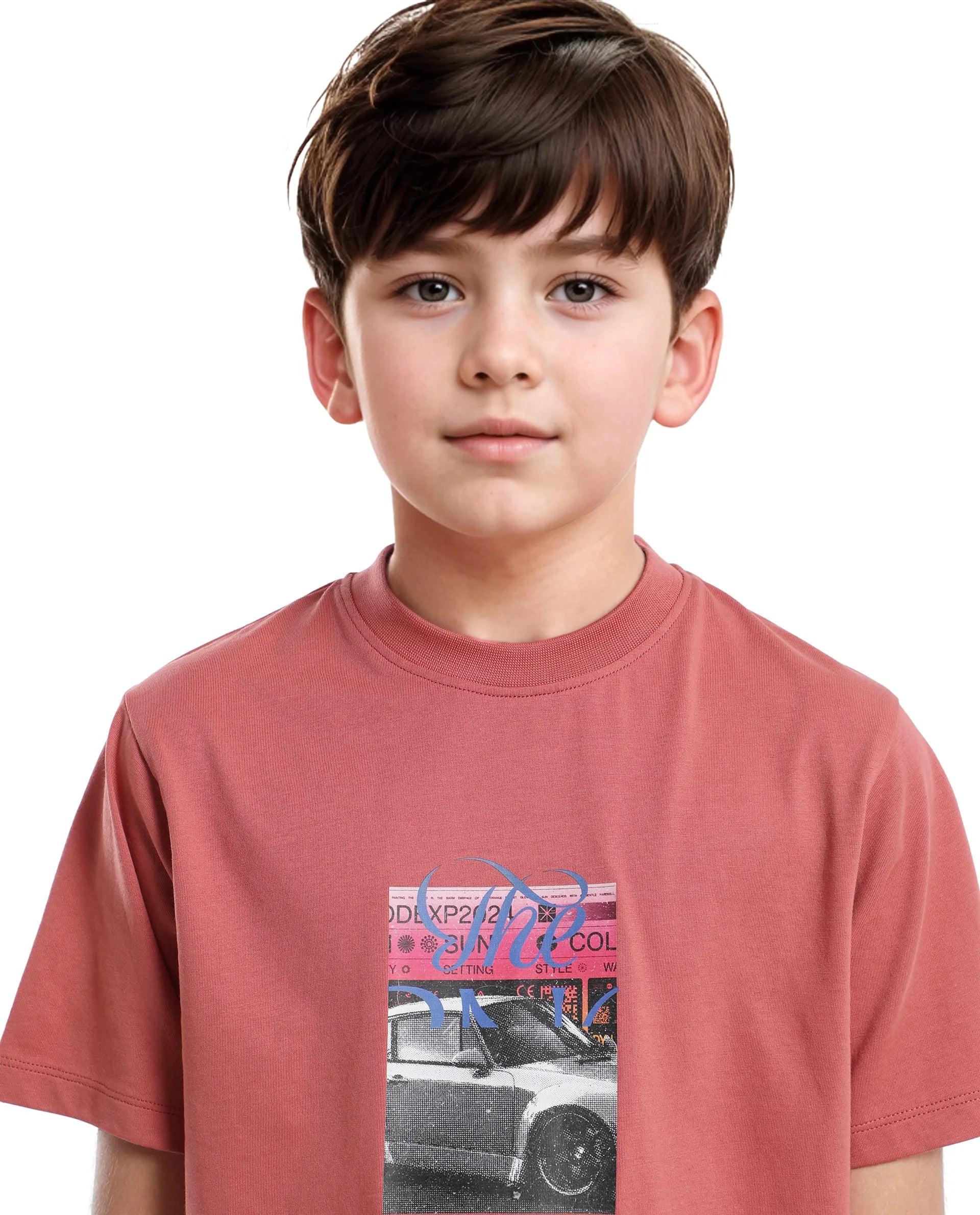 Rare Ones Kids Just-K Light Red Cotton Solid Slip-On Regular Fit T-Shirt