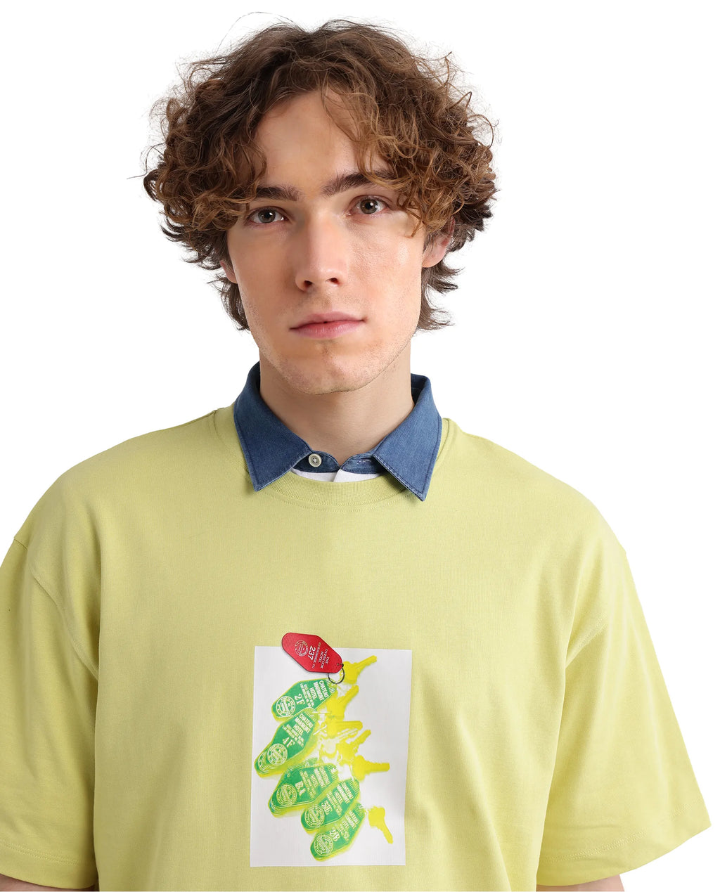 Rare Rabbit Men's Just Light Yellow Cotton Graphic Print Boxy Fit Half Sleeve Crew Neck T-Shirt