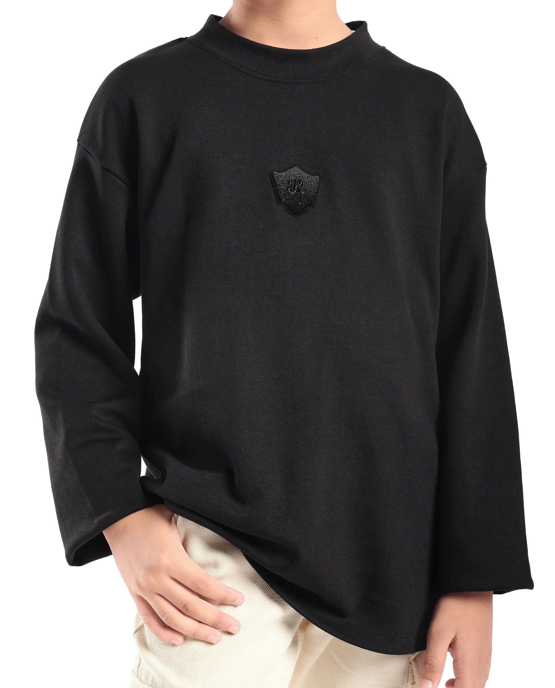 Rare Ones Kids Kai Black Cotton Slip-On Crew Neck Full Sleeves Plain Sweatshirt
