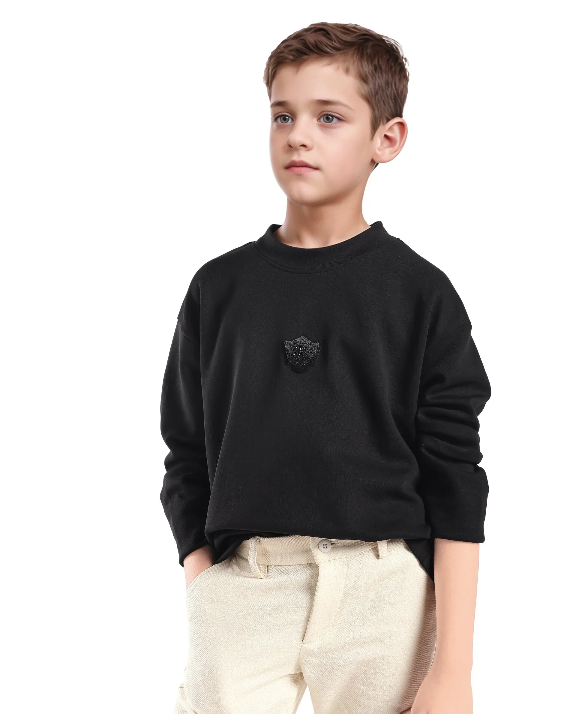 Rare Ones Kids Kai Black Cotton Slip-On Crew Neck Full Sleeves Plain Sweatshirt