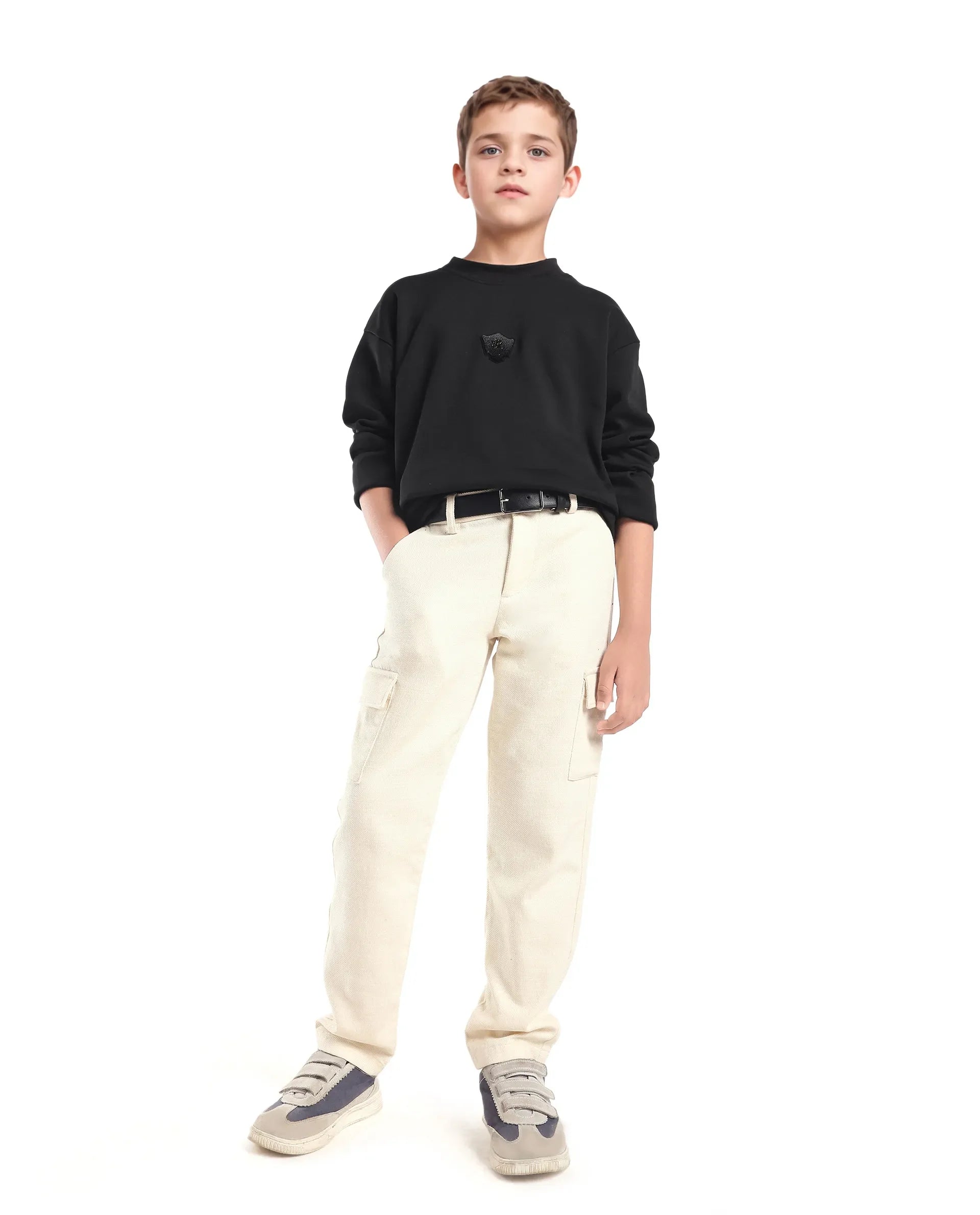 Rare Ones Kids Kai Black Cotton Slip-On Crew Neck Full Sleeves Plain Sweatshirt