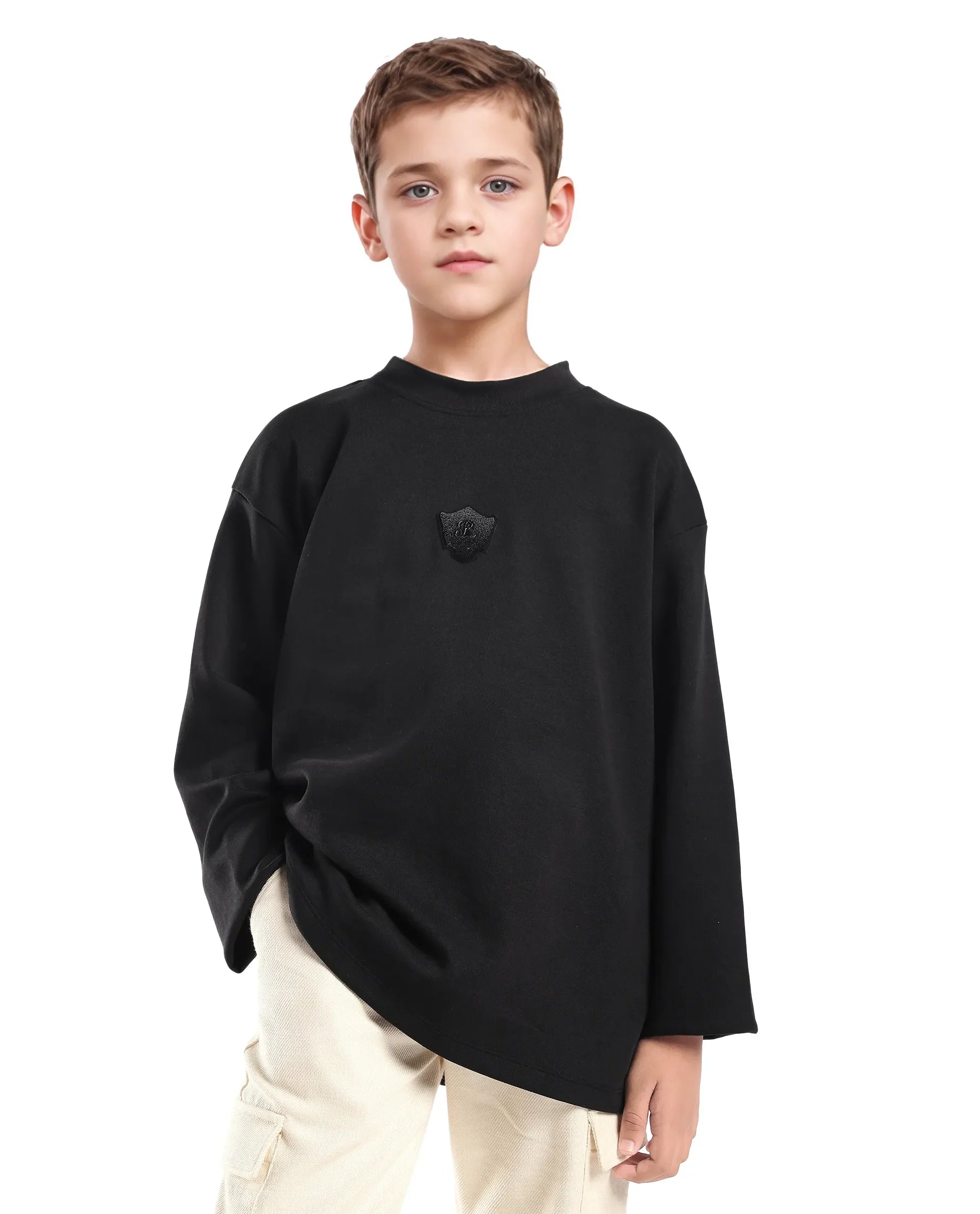Rare Ones Kids Kai Black Cotton Slip-On Crew Neck Full Sleeves Plain Sweatshirt