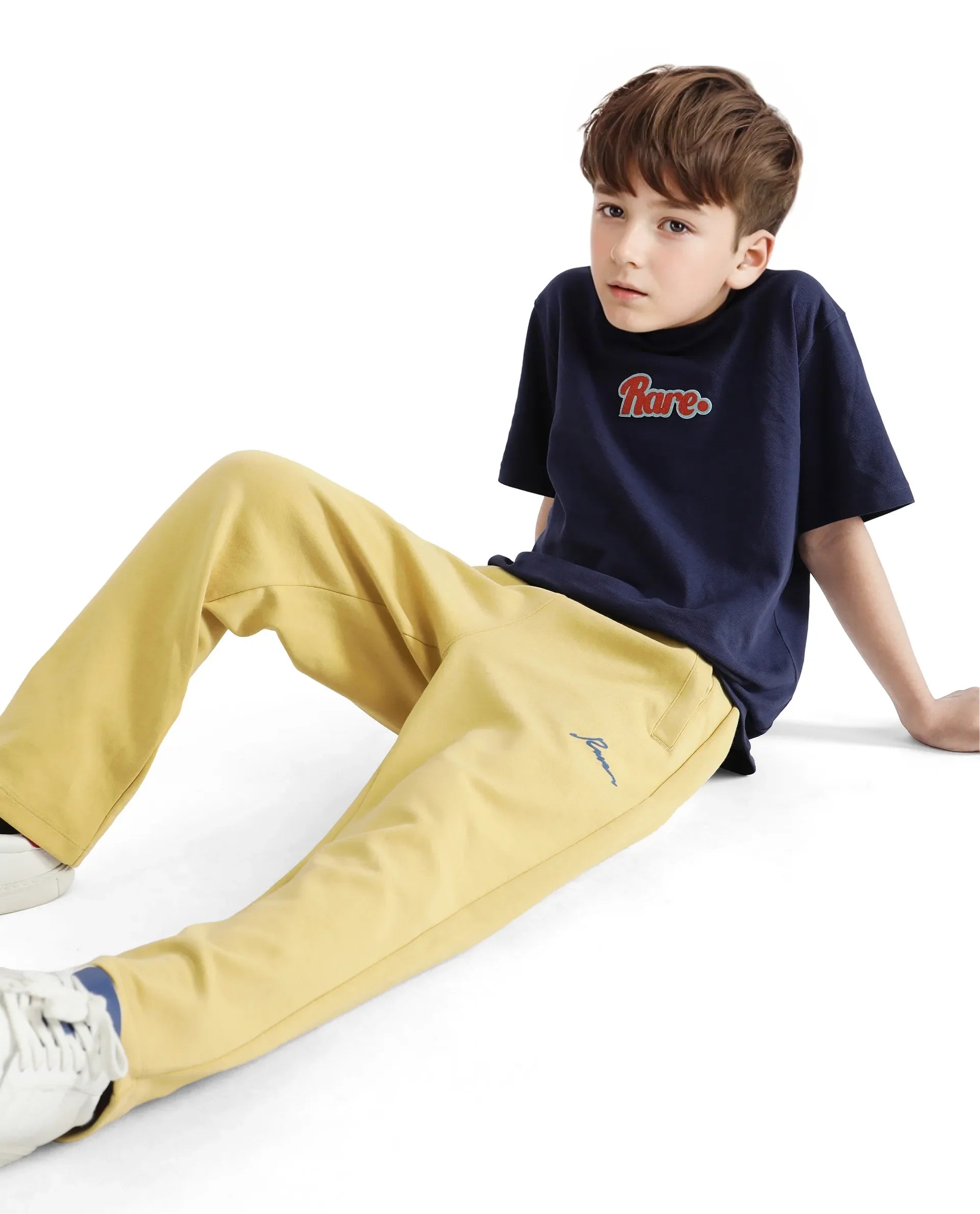 Rare Ones Kids Kan Yellow Cotton Poly Flock Print Trackpant