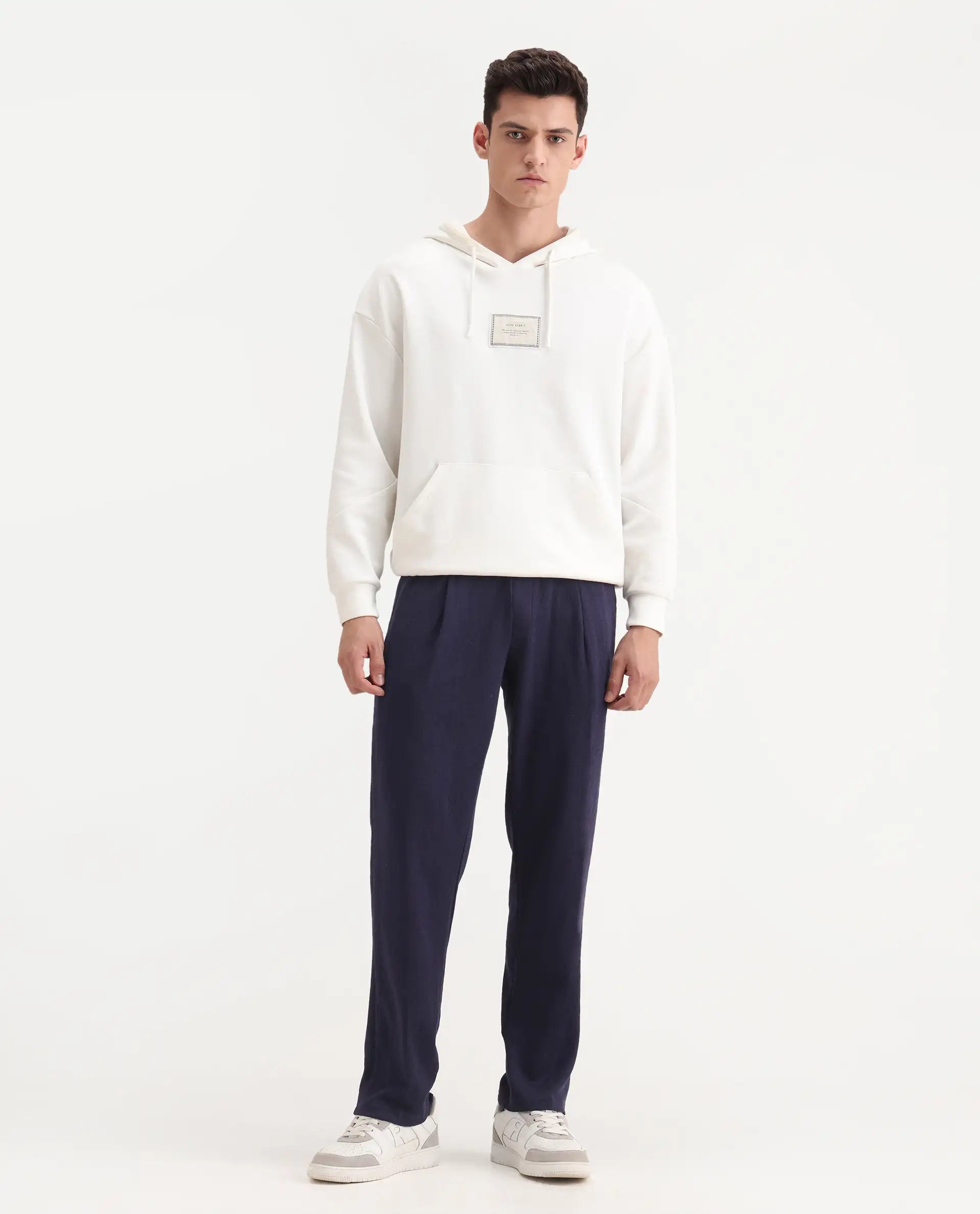 Rare Rabbit Men's Kelo Dark Purple Cotton Blend Plain Regular Fit Trouser