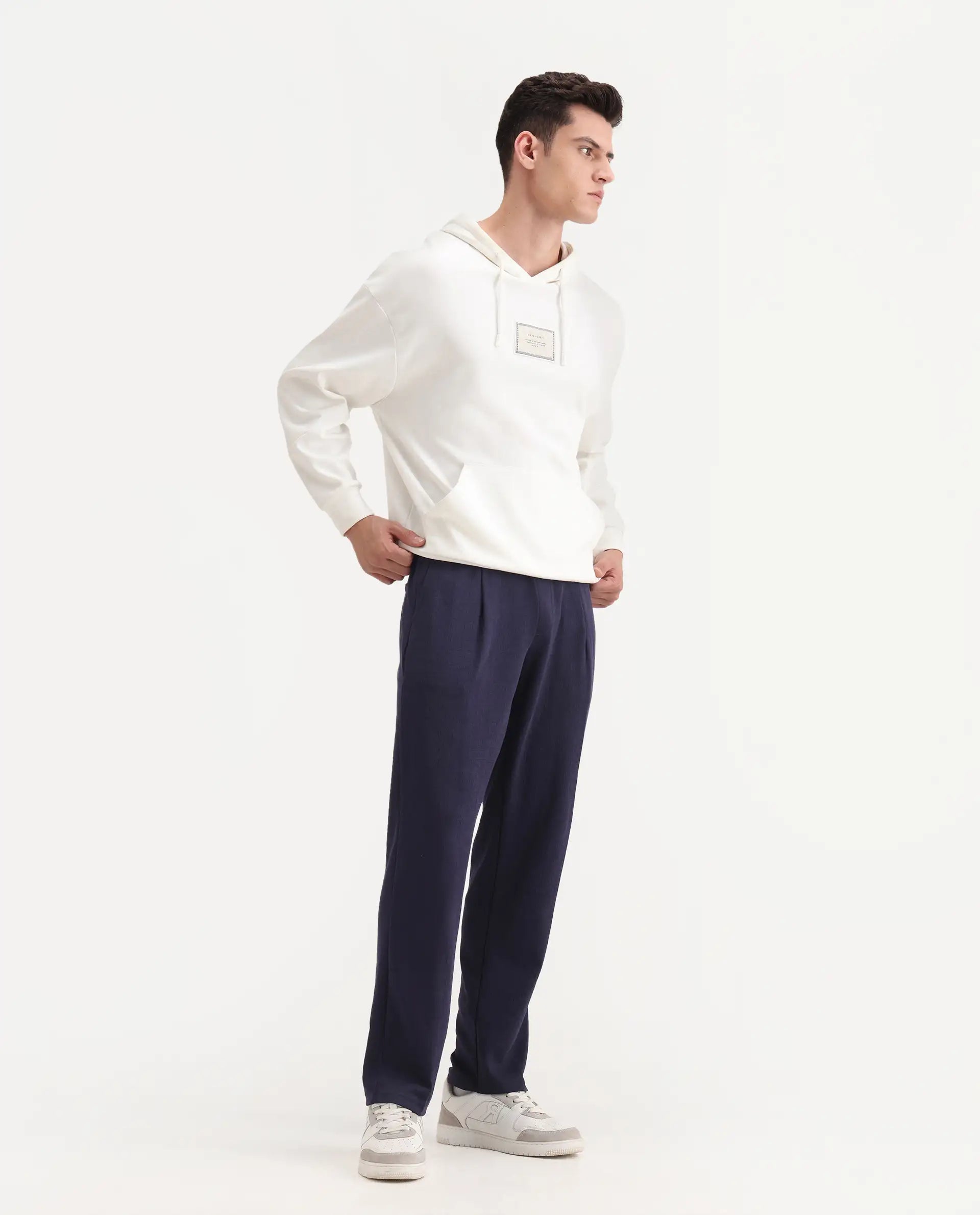 Rare Rabbit Men's Kelo Dark Purple Cotton Blend Plain Regular Fit Trouser