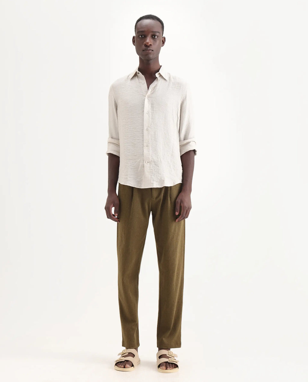 Rare Rabbit Men's Keloe Olive Cotton Blend Plain Relaxed Fit Trouser